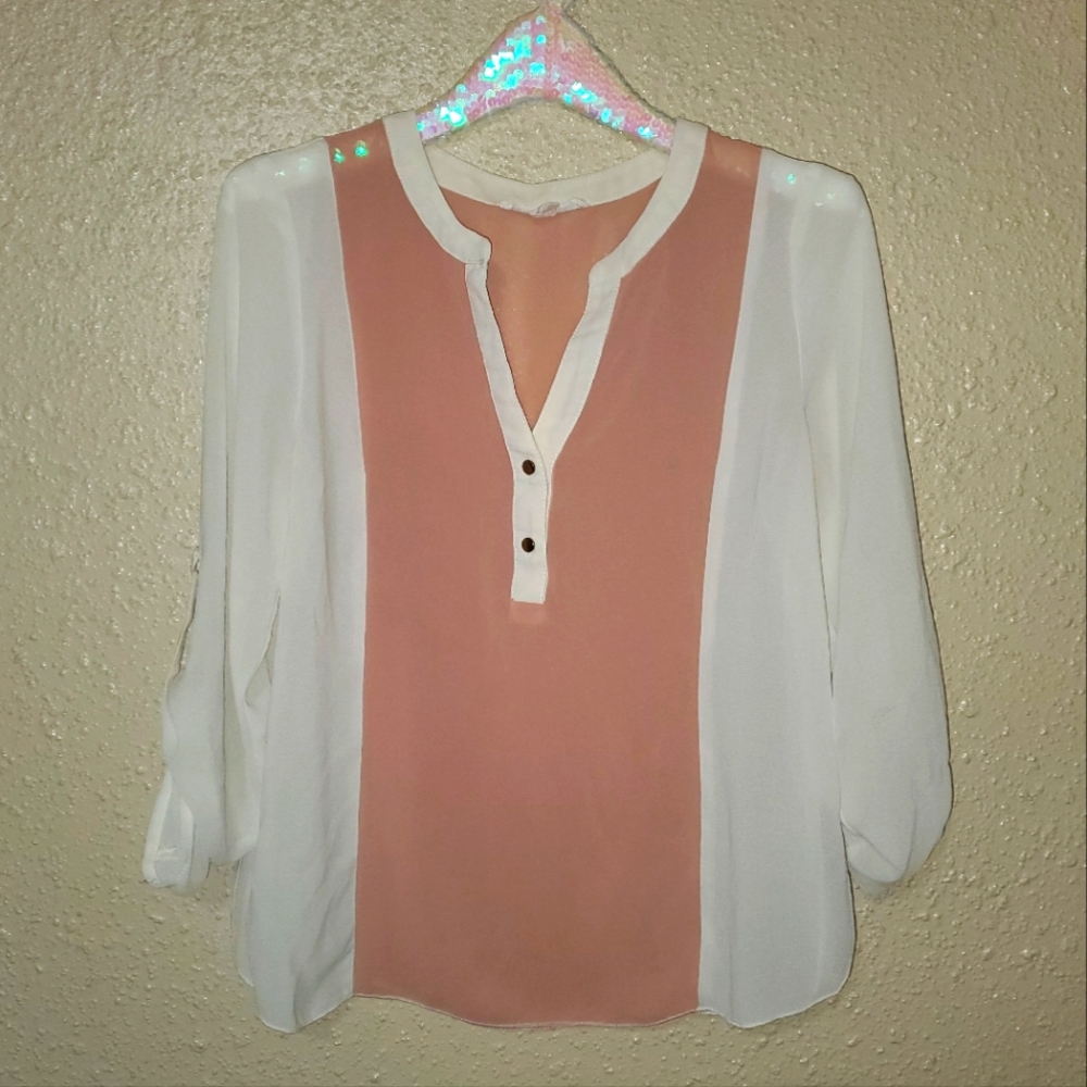 Women's Excuse Me Miss 3/4 Sleeve Blouse Top - Pink and Cream